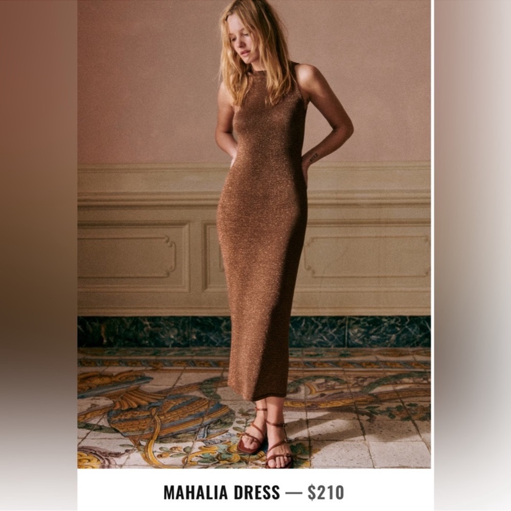 Sezane Mahalia Copper Knit Midi Dress